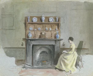 Lady Seated by Fireplace